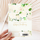 White floral printed chocolate wrapper sheet with green leaves and Baby’s Christening text