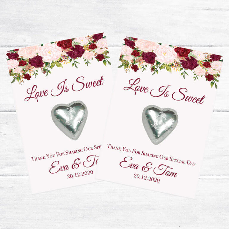 Personalised Chocolate Heart Favours – Floral Waterfall