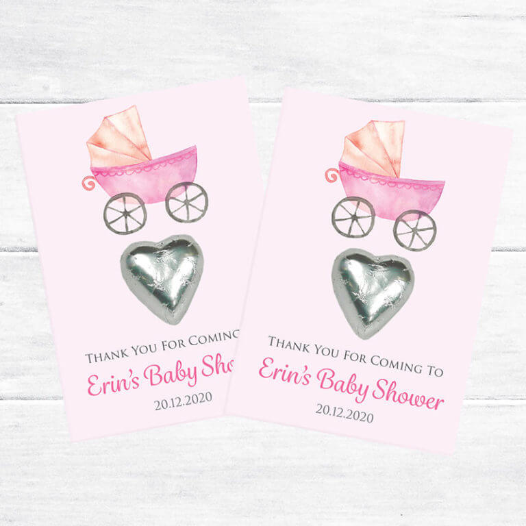 Personalised Chocolate Heart Favours – Pink Pram
