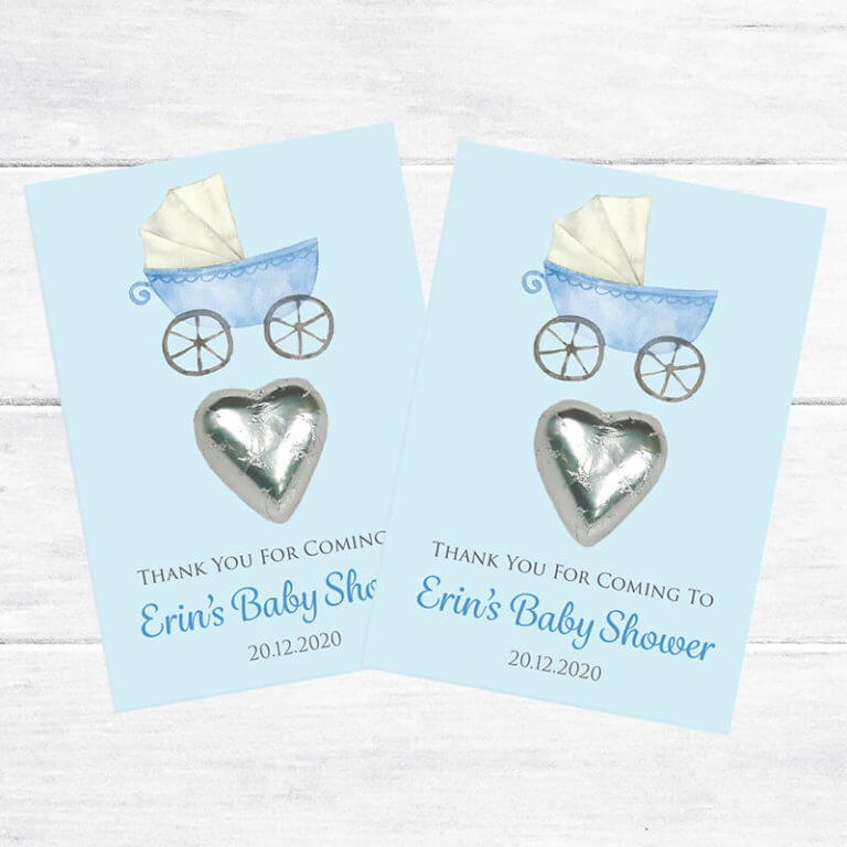 Personalised Chocolate Heart Favours – Blue Pram