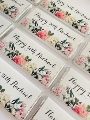 personalised chocolates,favours,eucalyptus leaf wedding,personalised floral favours