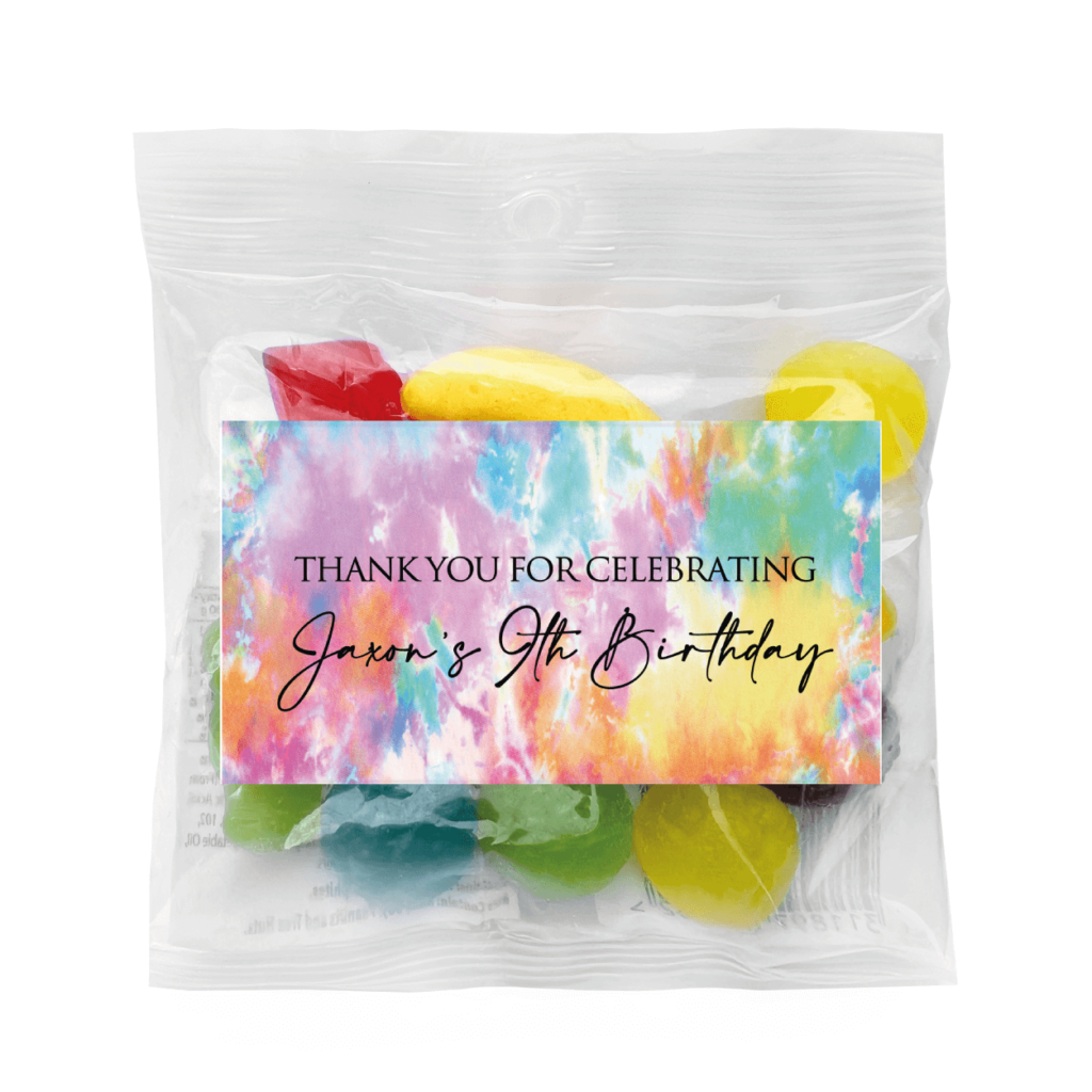 personalised party lolly bags tie dye