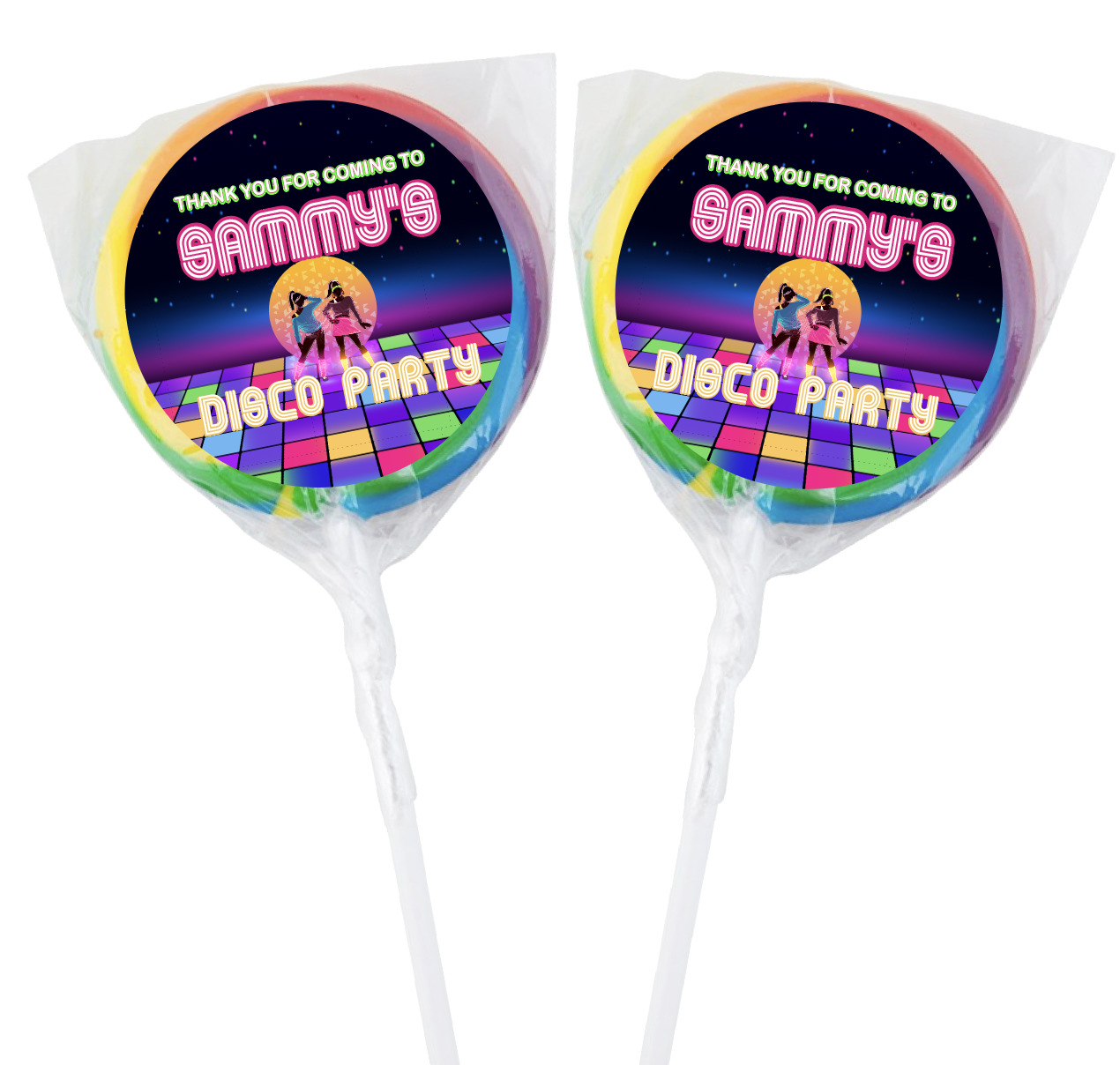 Disco Party Neon Themed Personalised Lollipops - Favour Perfect