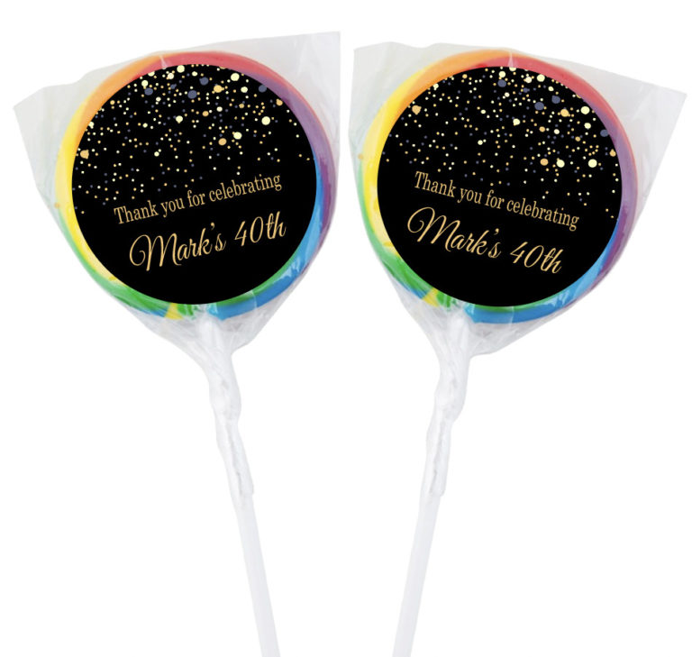 Black & Gold Confetti Personalised Lollipops