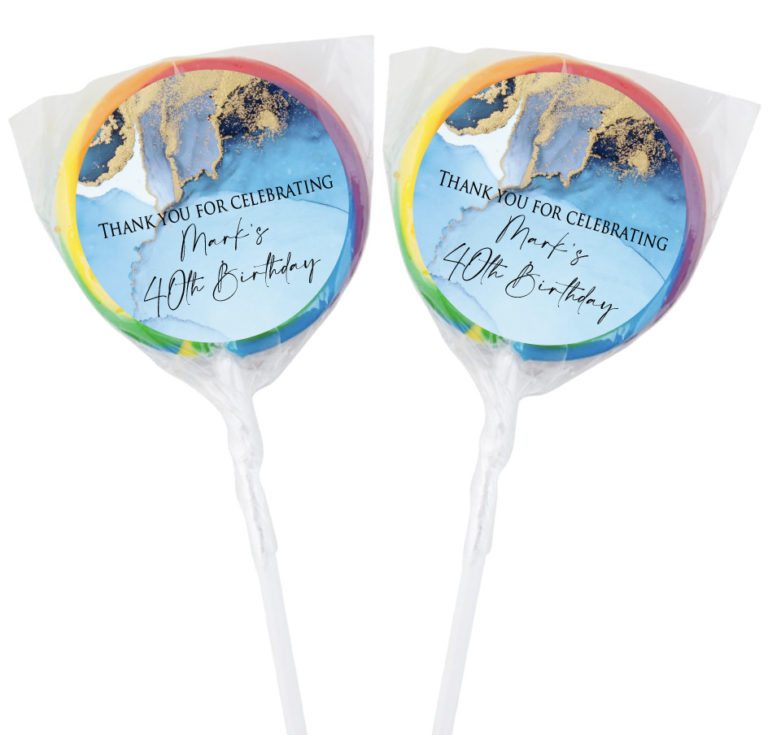 Luxury Blue & Gold Marble Personalised Lollipops