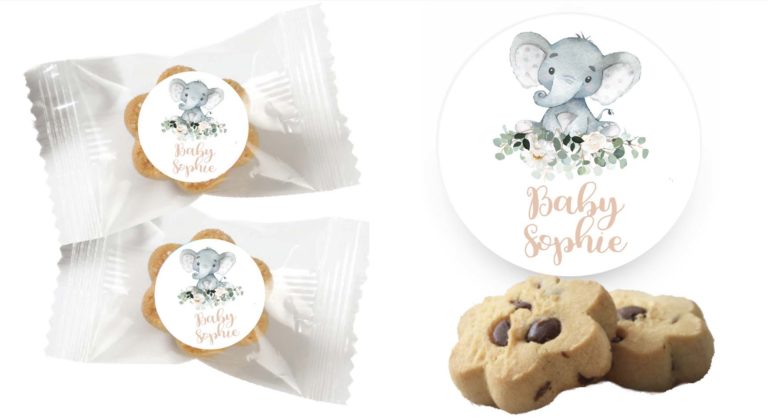 Baby Elephant & Florals Personalised Mini Cookies