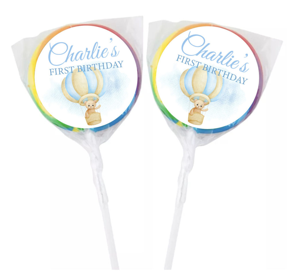 Teddy & Hot Airl Balloon Personalised Lollipops