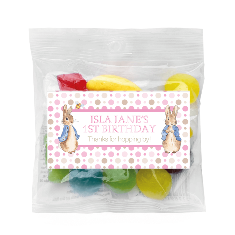 Pink Peter Rabbit Theme Personalised Lolly Bags