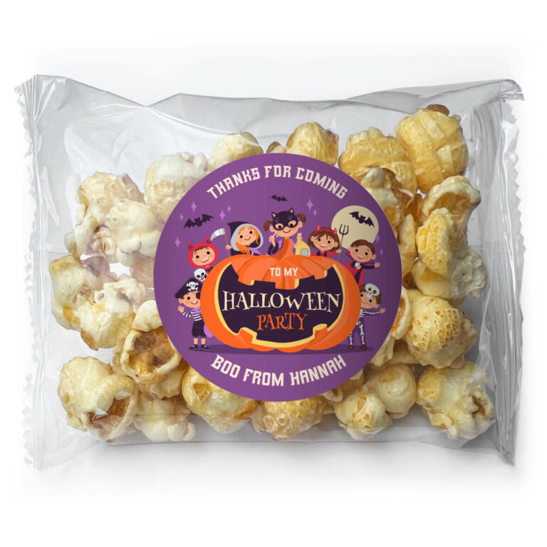 Halloween Purple Party Personalised Caramel Popcorn Bags