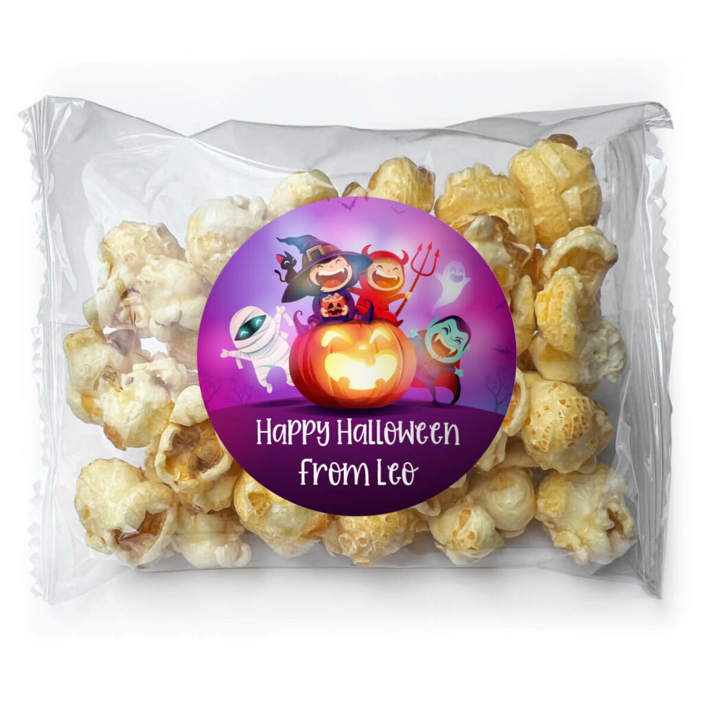 favour perfect favor popcorn with custom label spooky kids