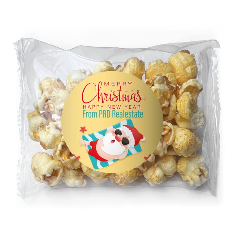 Sunbaking Santa Personalised Caramel Popcorn Bags