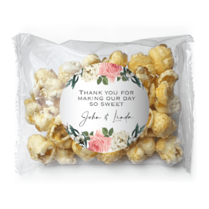 florals on white popcorn favors