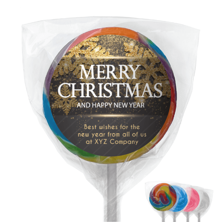 Black & Gold Christmas Snowflakes Personalised Lollipops