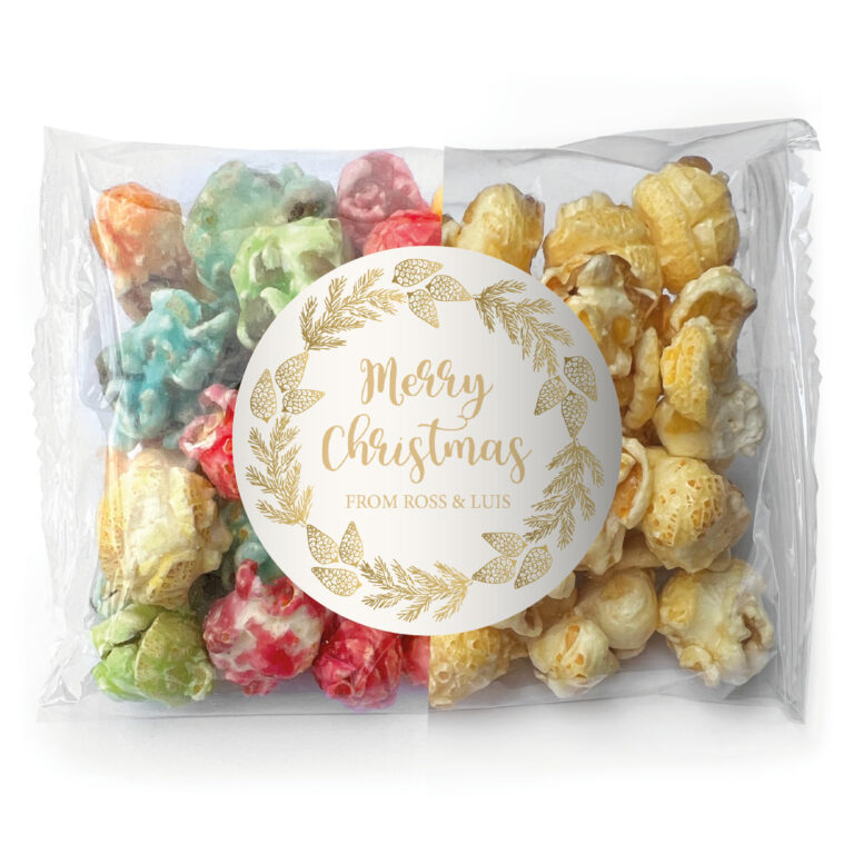 Gold Christmas Wreath Personalised Popcorn Bags