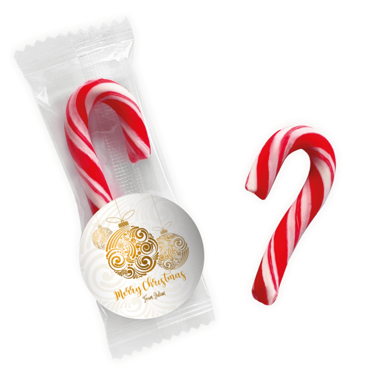 White & Gold Christmas Baubles Personalised Mini Candy Canes