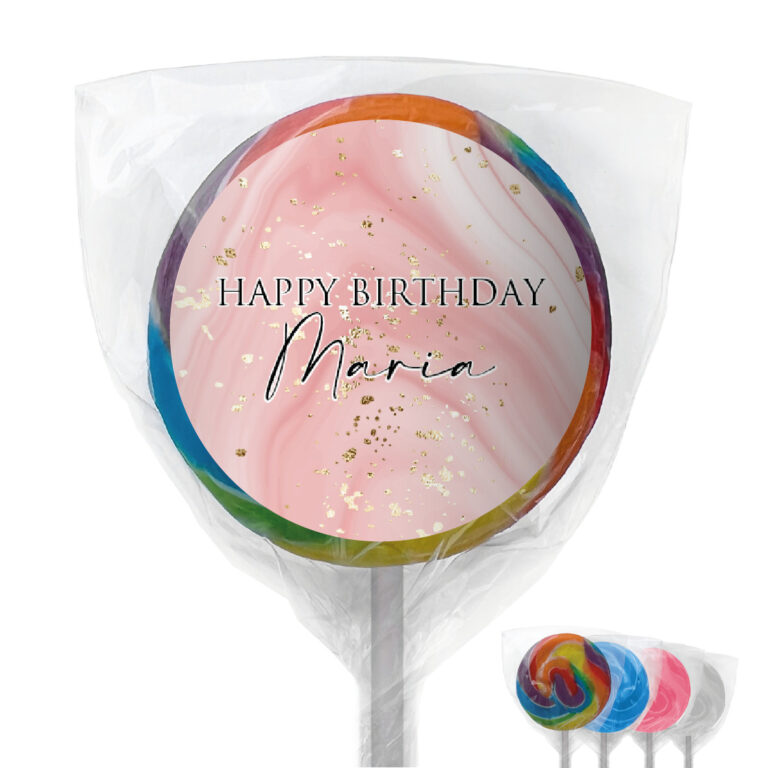 Pink & Gold Glitter Marble Personalised Lollipops