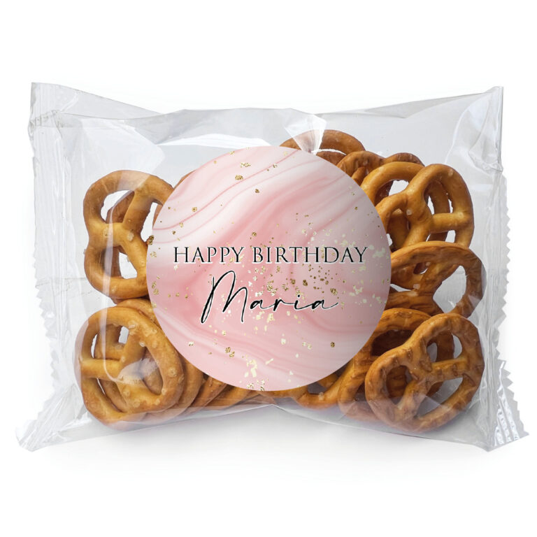 Pink & Gold Glitter Marble Personalised Pretzel Bags