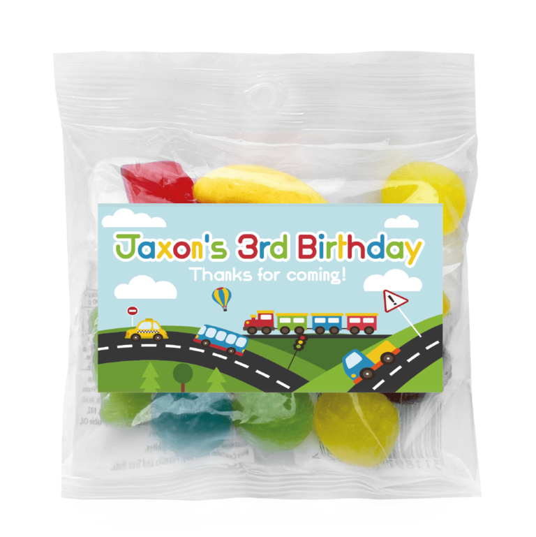 Cars, Trucks & Trains Personalised Lolly Bags