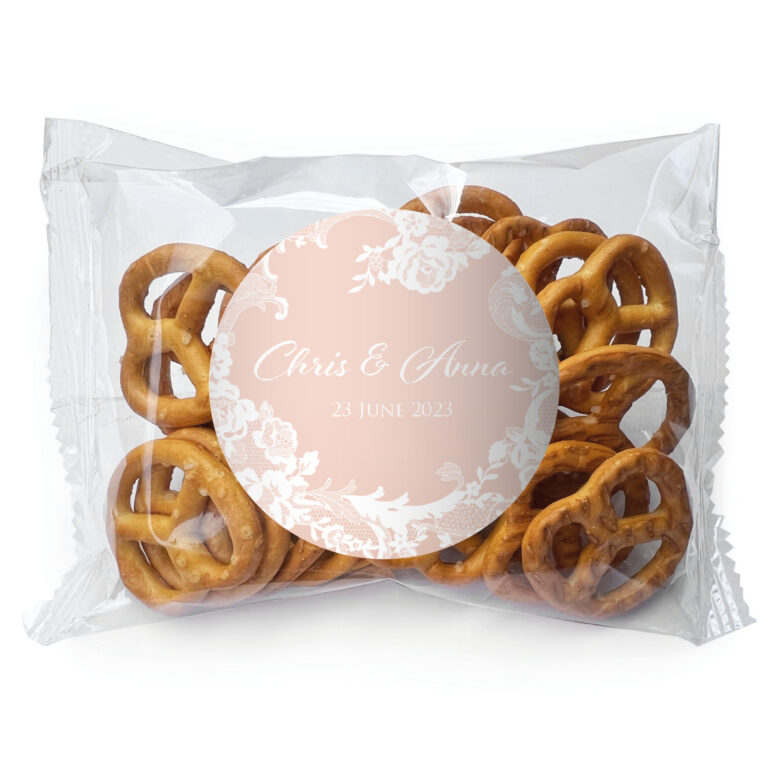 Pink & White Lace Personalised Pretzel Bags