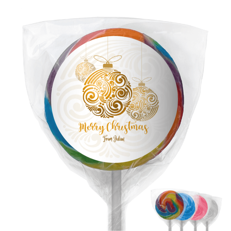 White & Gold Christmas Baubles Personalised Lollipops