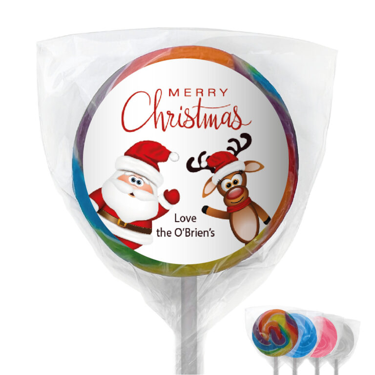 Waving Santa & Reindeer Personalised Lollipops