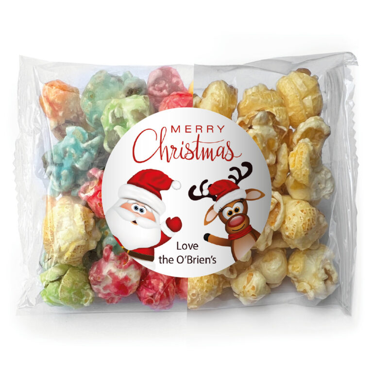 Waving Santa & Reindeer Personalised Popcorn Bags