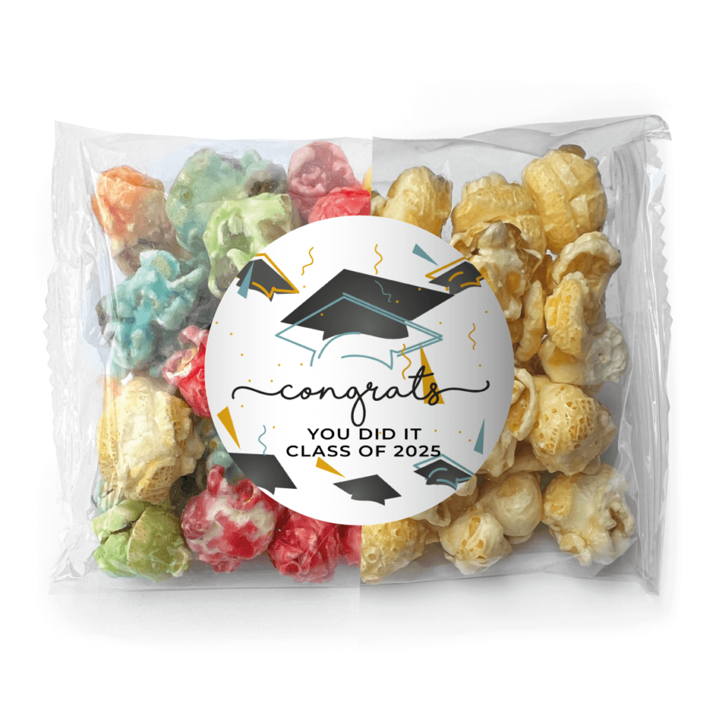 graduation hats popcorn rainbow caramel