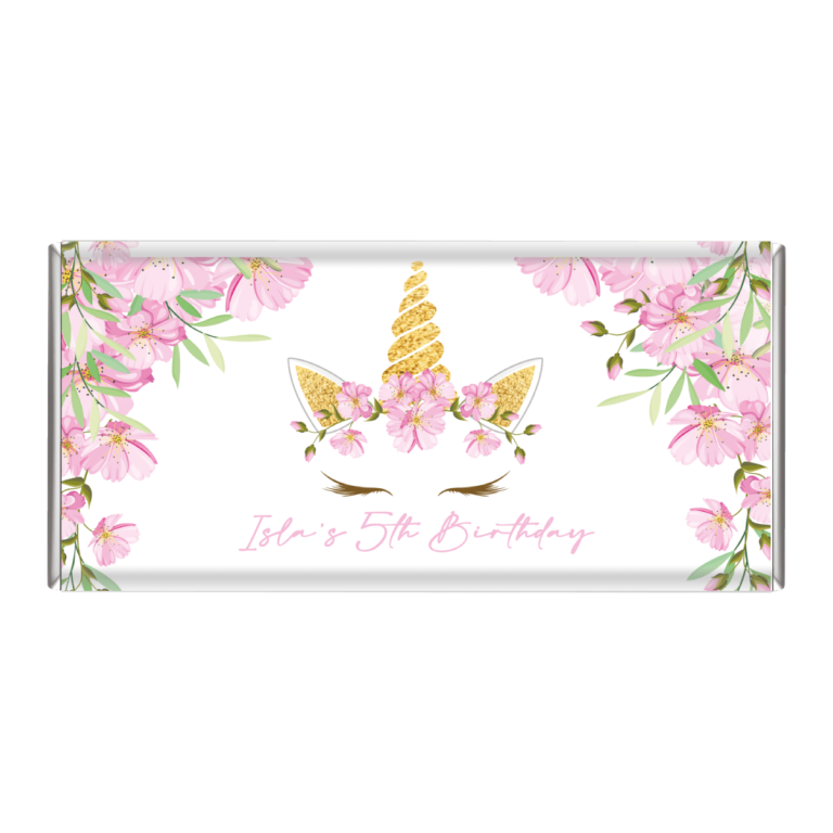 Pink Floral Unicorn Personalised Chocolate Bars