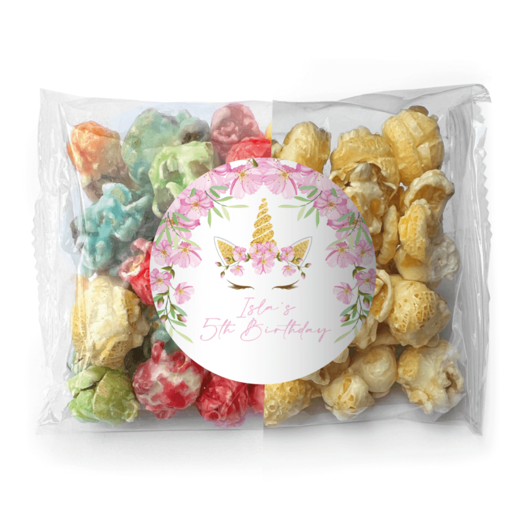 Pink Floral Unicorn Personalised Popcorn Bags