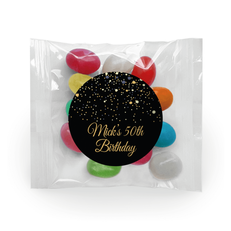 Black & Gold Confetti Personalised Mini Jelly Bean Bags