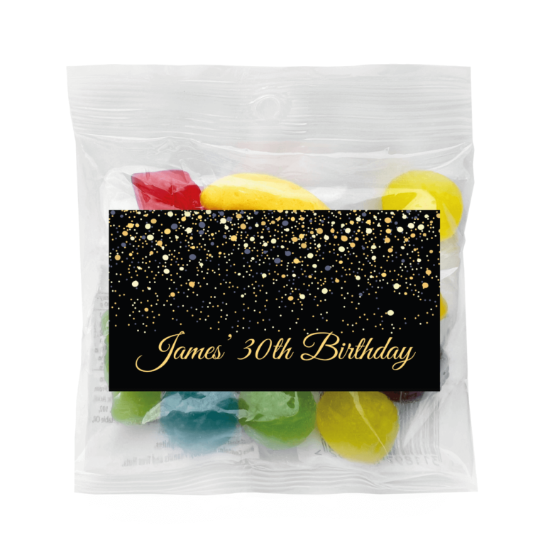 Black & Gold Confetti Personalised Lolly Bags