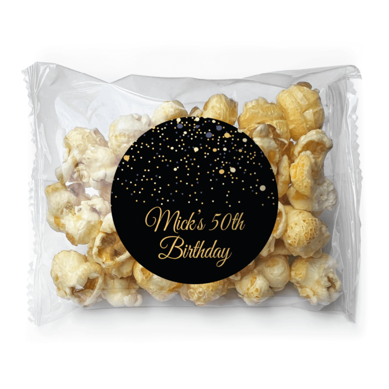 Black & Gold Confetti Personalised Popcorn Bags