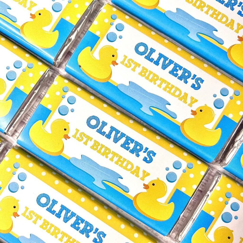 rubber ducky chocolate bar favours