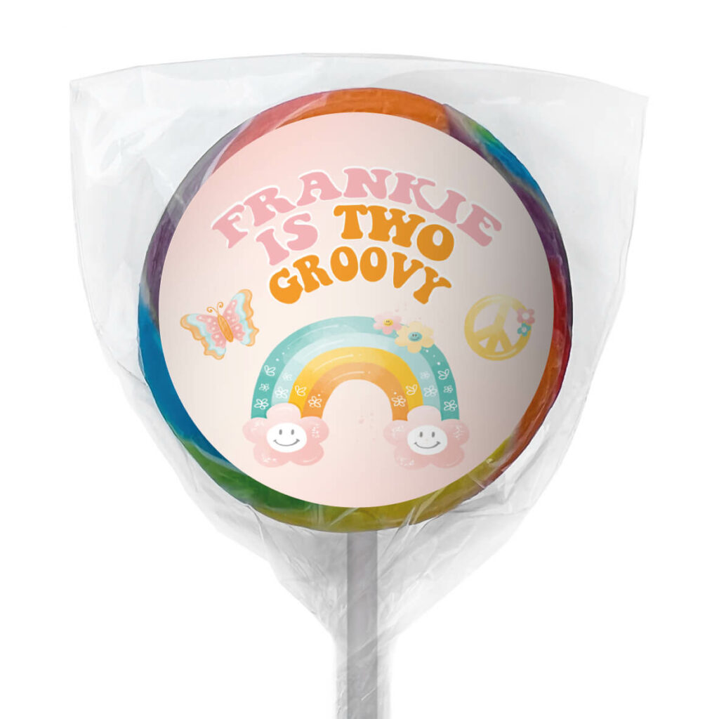 groovy retro rainbow lollipop party favours