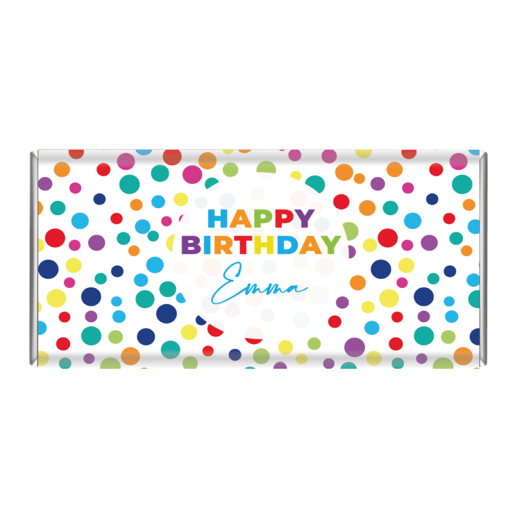 rainbow polka dots personalised chocolate bars