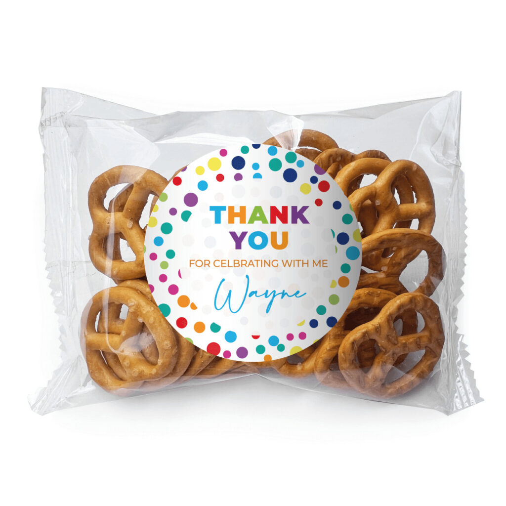 rainbow polka dots personalised pretzel bags