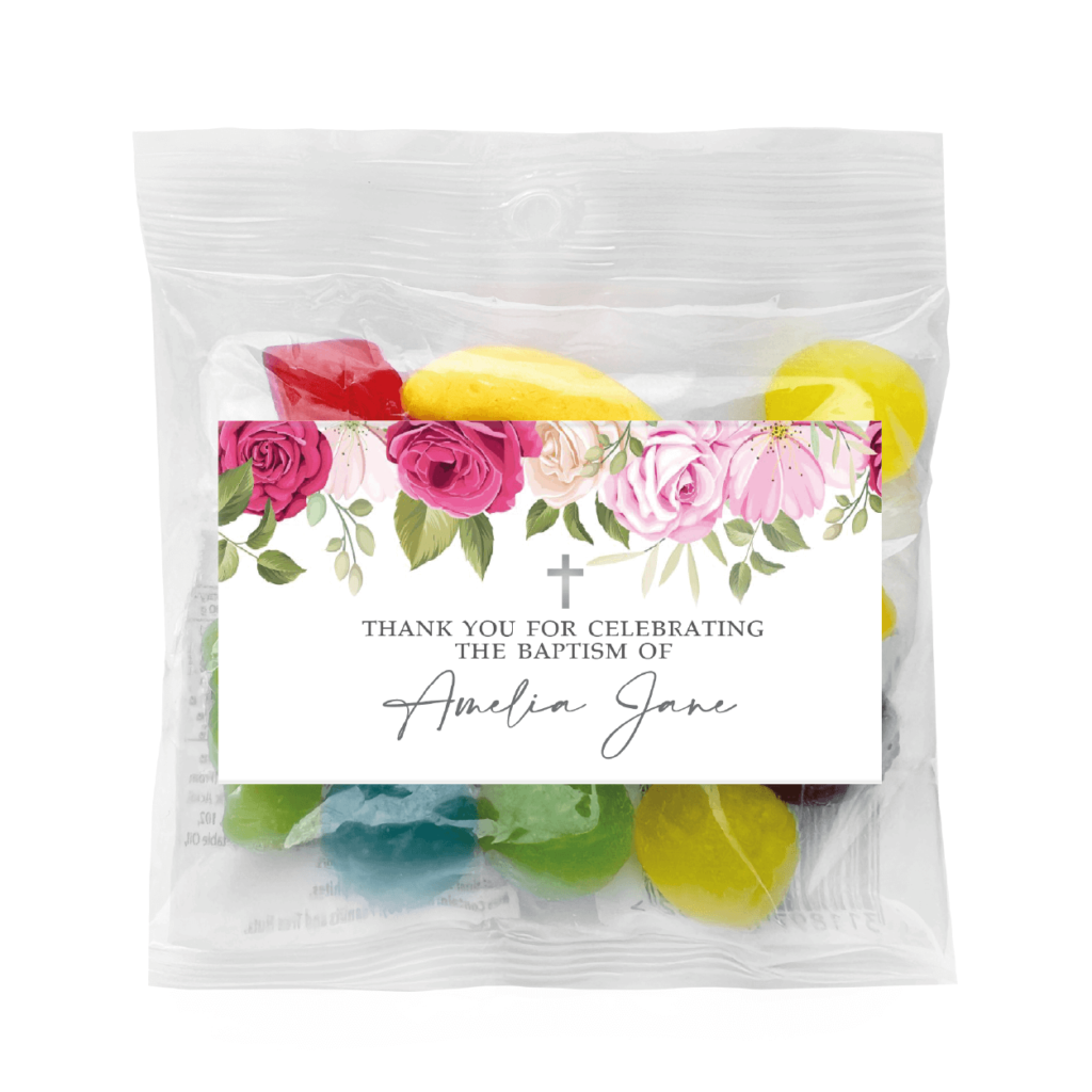 roses and cross bomboniere lolly bags