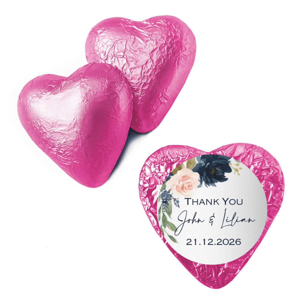 pink & cream roses & cross custom foil chocolate hearts (copy)