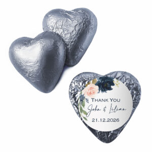 dusty blue and pink roses & cross custom foil chocolate hearts