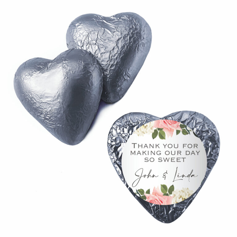 Florals On White Custom Foil Premium Chocolate Hearts