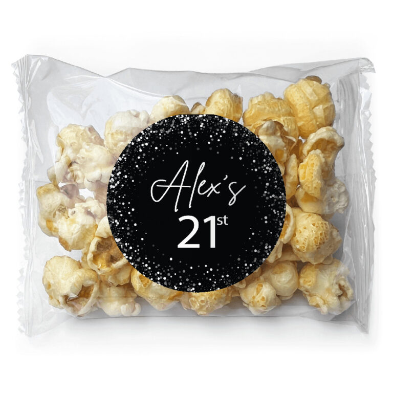 Black & White Confetti Personalised Popcorn Bags