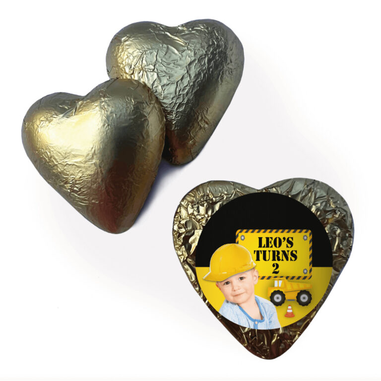 Add a Photo Construction Party Custom Foil Chocolate Hearts