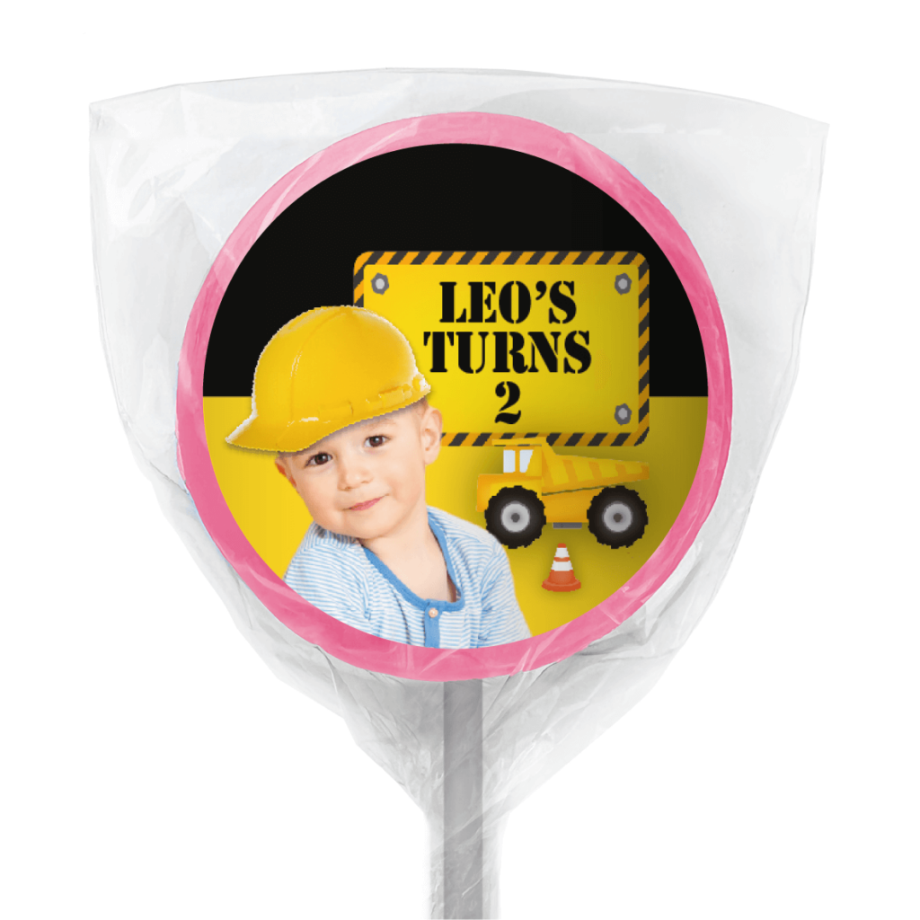 Shop for Construction Party Personalised Pink Lollipop - Australia