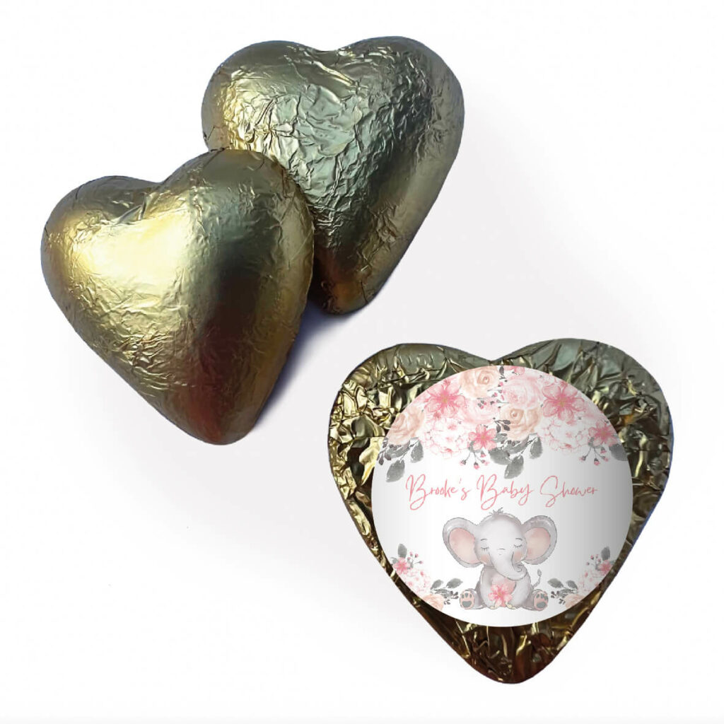 pink baby floral elephant gold heart