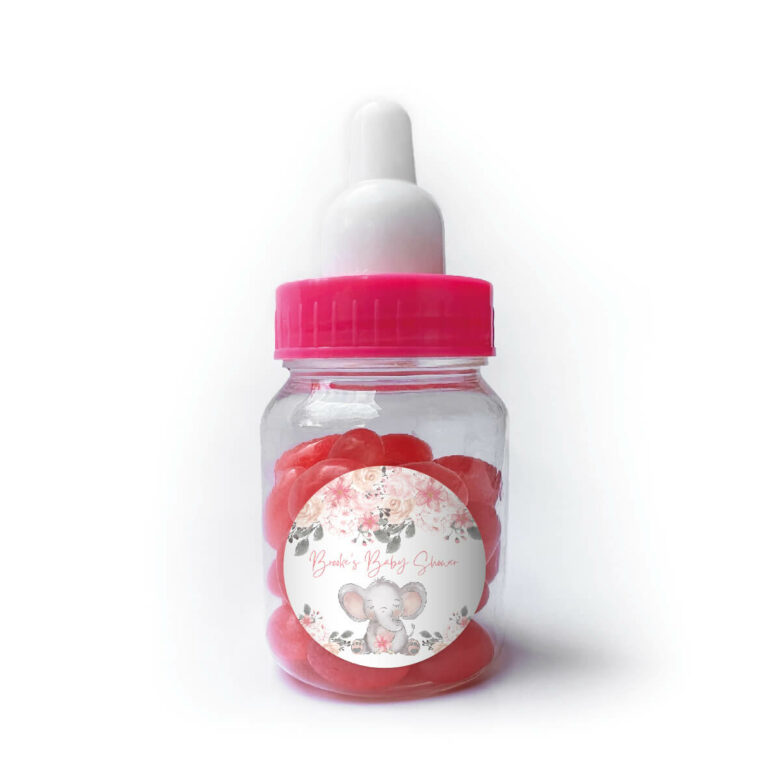 Pink Floral Elephant Custom Baby Bottle Pink Jelly Beans