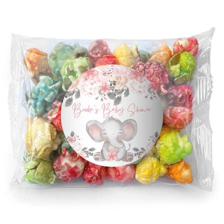 Pink Floral Elephant Personalised Popcorn Bags