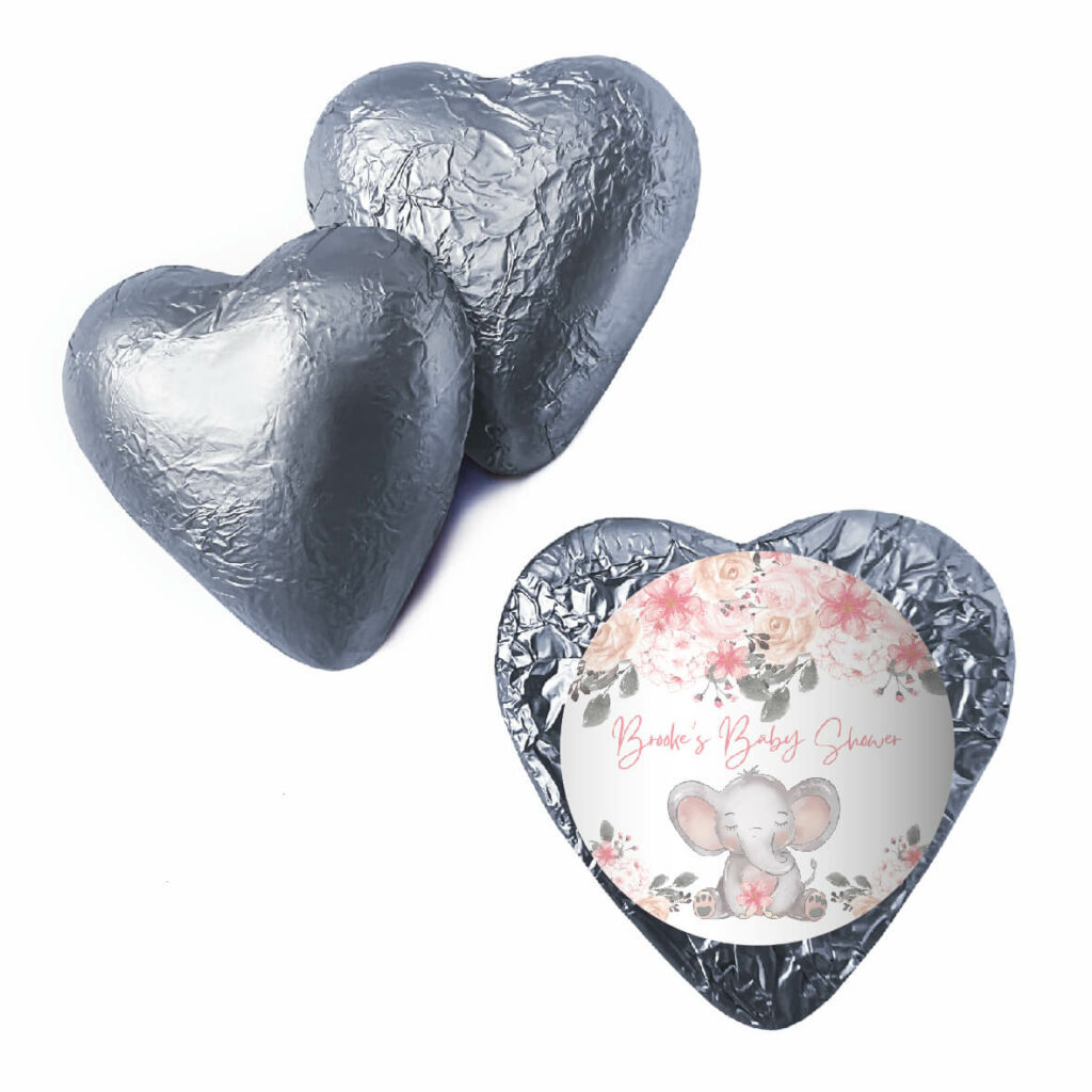 pink baby floral elephant silver heart