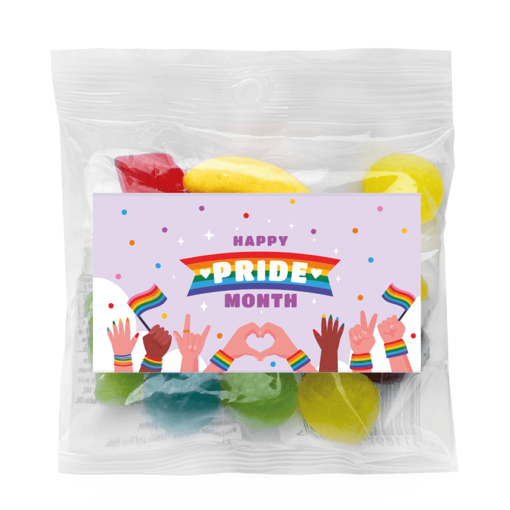 purple pride month lolly bags