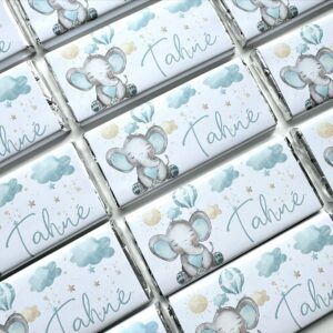 blue baby elephant custom chocolate bar favours