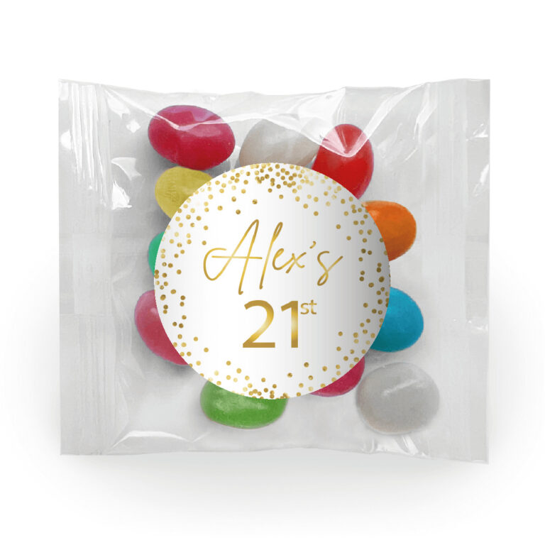 White & Gold Confetti Personalised Mini Jelly Bean Bags